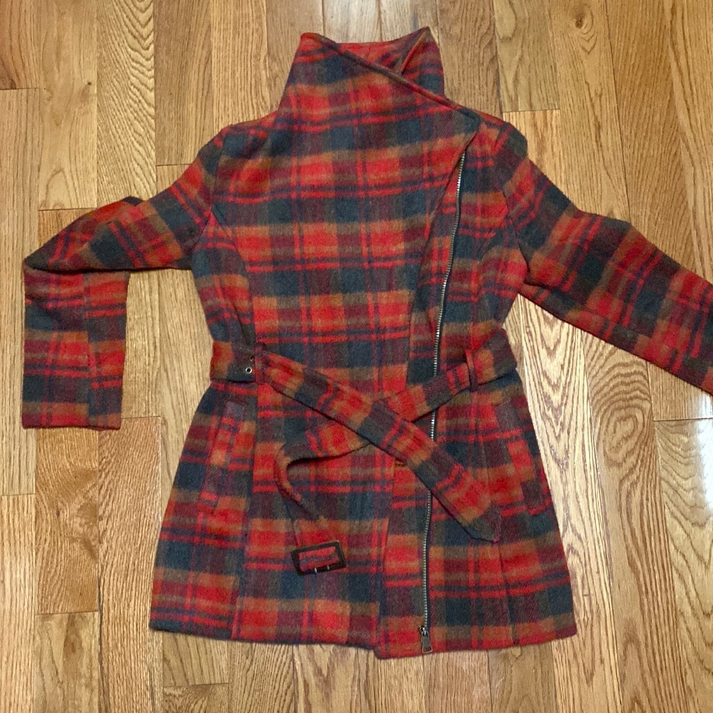 Zara style flannel coat jacket red